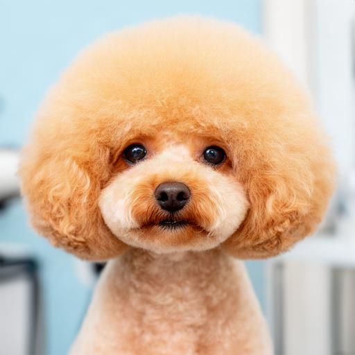 丸いアフロスタイルに整えたトイプードルの顔まわりを写した投稿写真